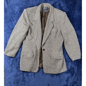 LIZ CLAIBORNE COLLECTION CLASSIC LONG BLAZER JACKET ~ BLACK & CREAM ~ SIZE 8